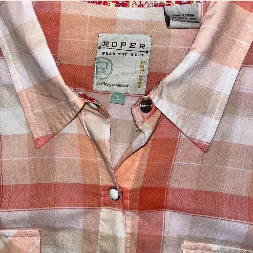 ROPER WOMENS LONG SLEEVE SNAP YELLOW AND TANGERINE PLAID WESTERN SHIRT SIZE L - Picture 2 of 7